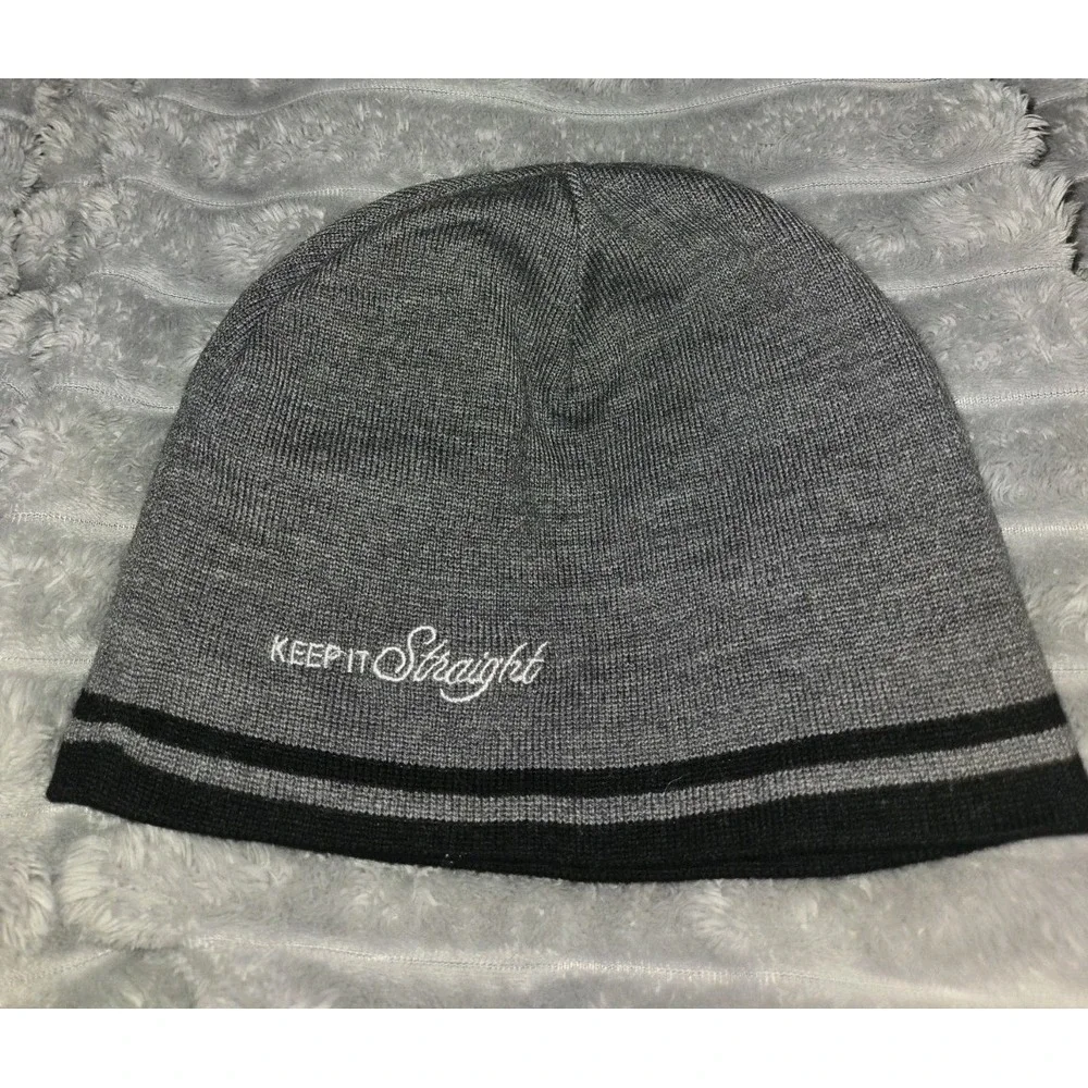 Port & Company New Amsterdam Gin Beanie‎ Gray Black Knit Hat CP93 Striped